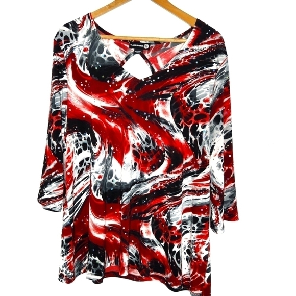 𝅺PLUSSIZE Claire France Abstract 3/4 Sleeve Sequined Top - Picture 1 of 7